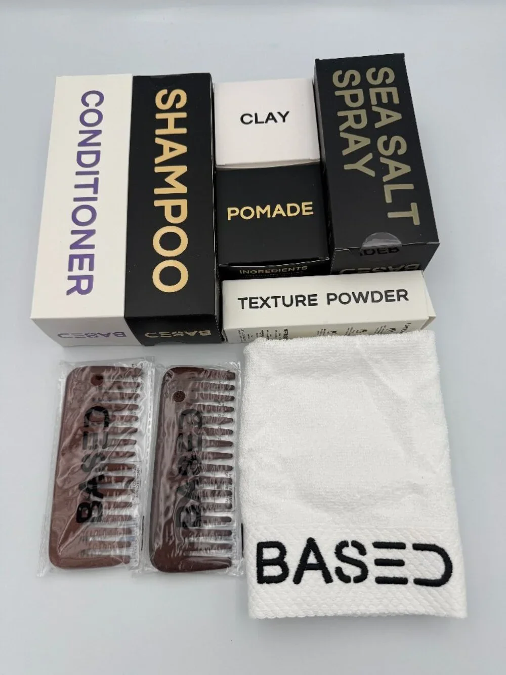 BASED Men Hair Grooming Set Shampoo Conditioner Clay Pomade Powder Sea Salt